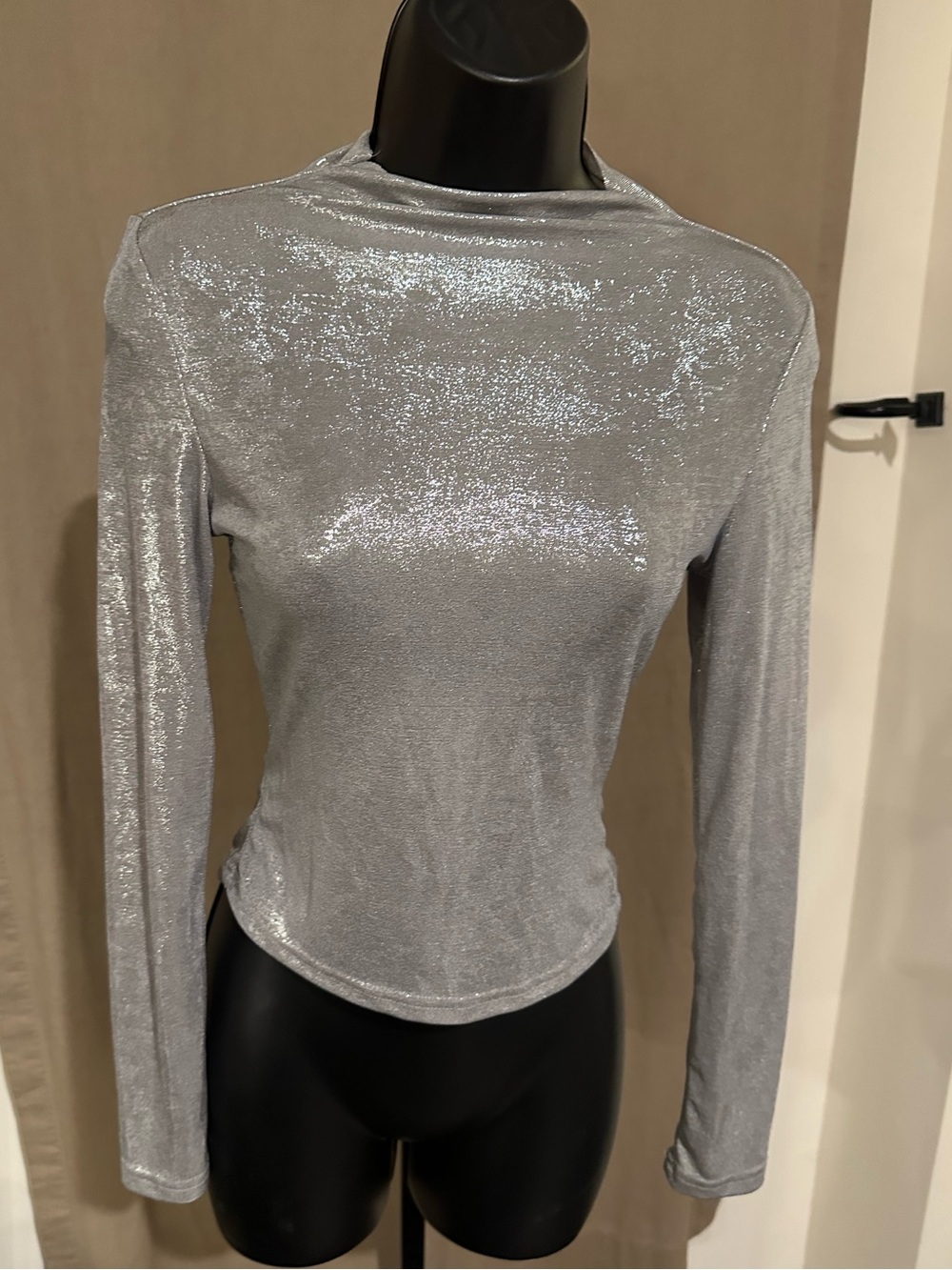 Silver Metallic Long-Sleeve Women's Top